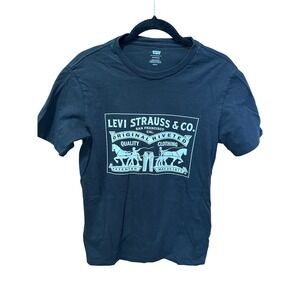 Levi Strauss & Co Mens Graphic T-Shirt Black Short Sleeve Two Horse Logo Small